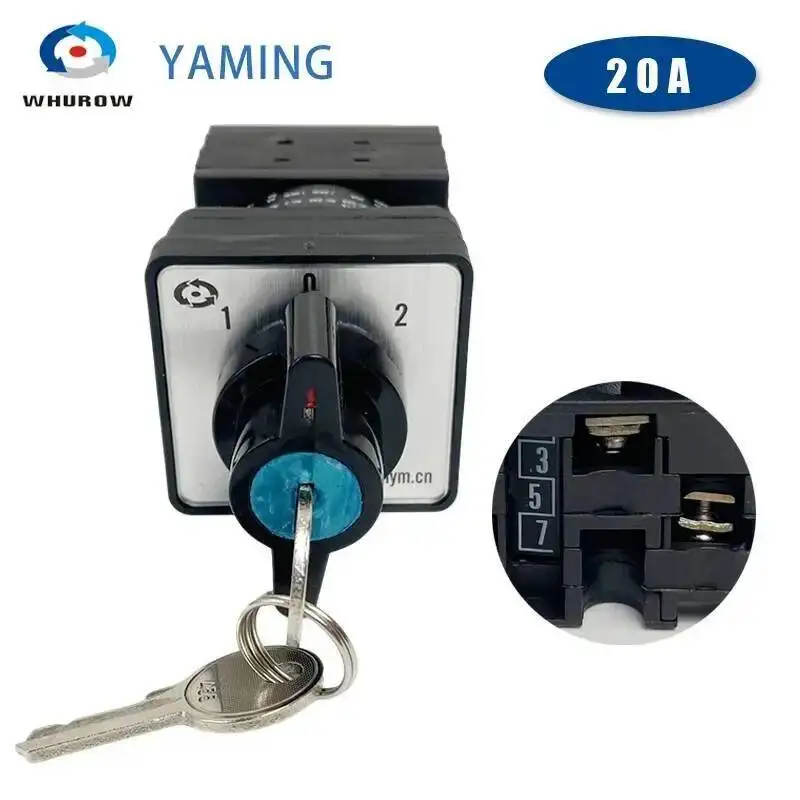 

Rotary Changeover Cam Switch 2/3 Positions With Key 690V 20A Selector Control Circuit Power Control LW42 YMW42S
