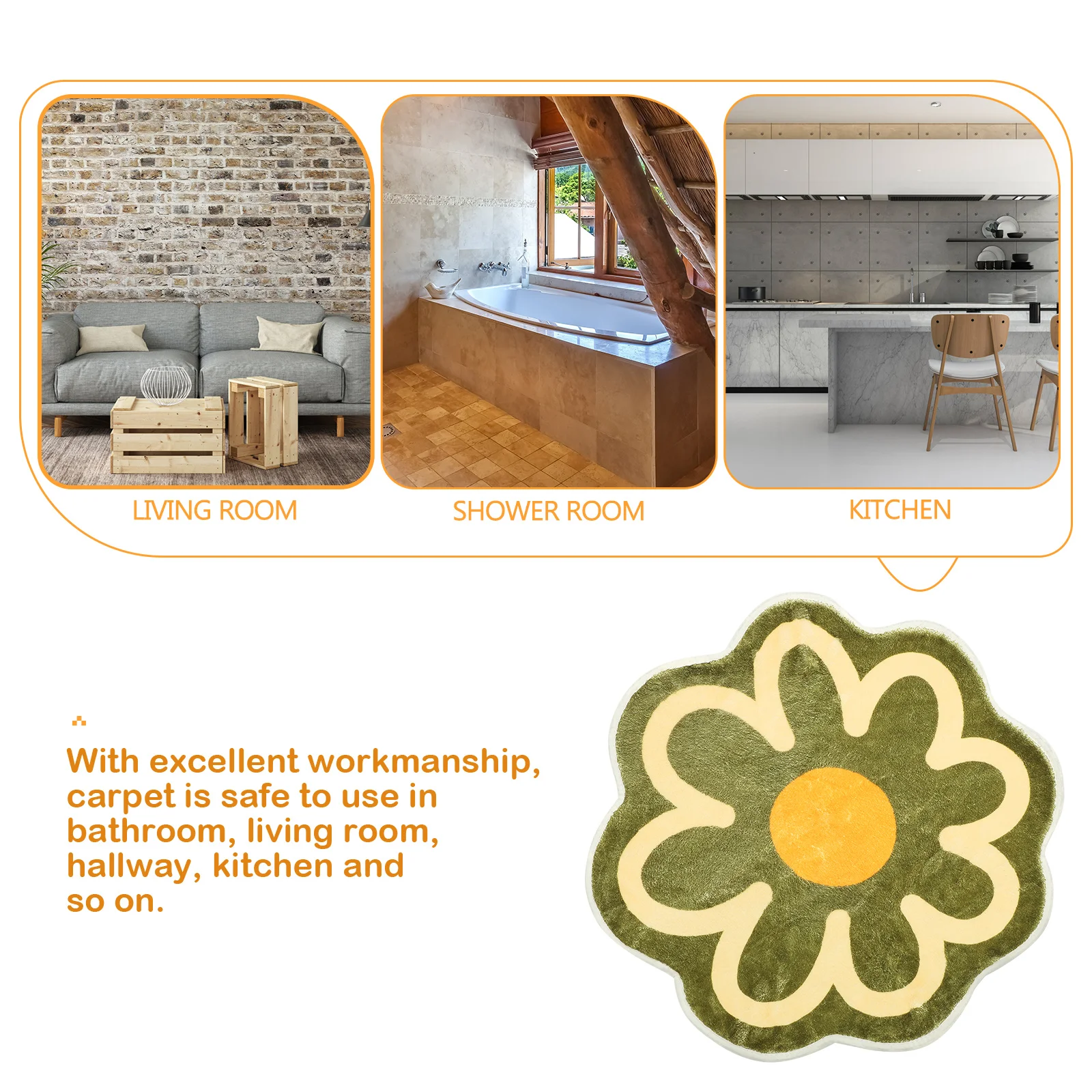 

Flower Non slip Polyester Carpet 60X60CM Green Bedroom Living Room Decor Bathroom Door Mats Washable Nonslip Rugs for Bedroom