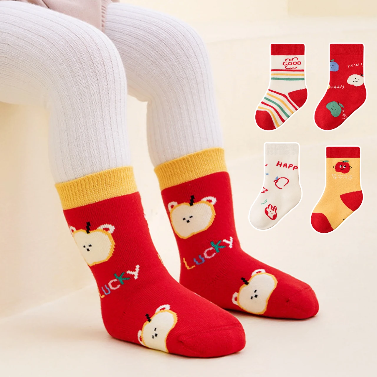 New Year Red Socks Baby Warm Sock Thick Woolen Hoop Mid Tube Socks Newborn Birthday Christmas Footwear Kids Winter Plush Socks