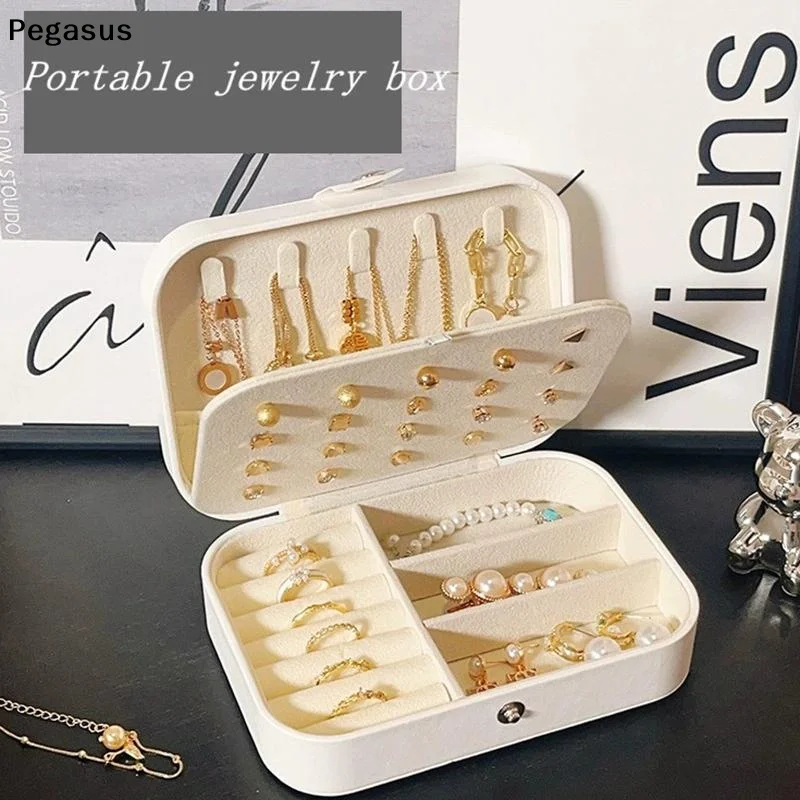 [S]New Portable Jewelry Box Jewelry Organizer Display Travel Jewelry Case Boxes Button Leather Storage Zipper Jewelers Joyero