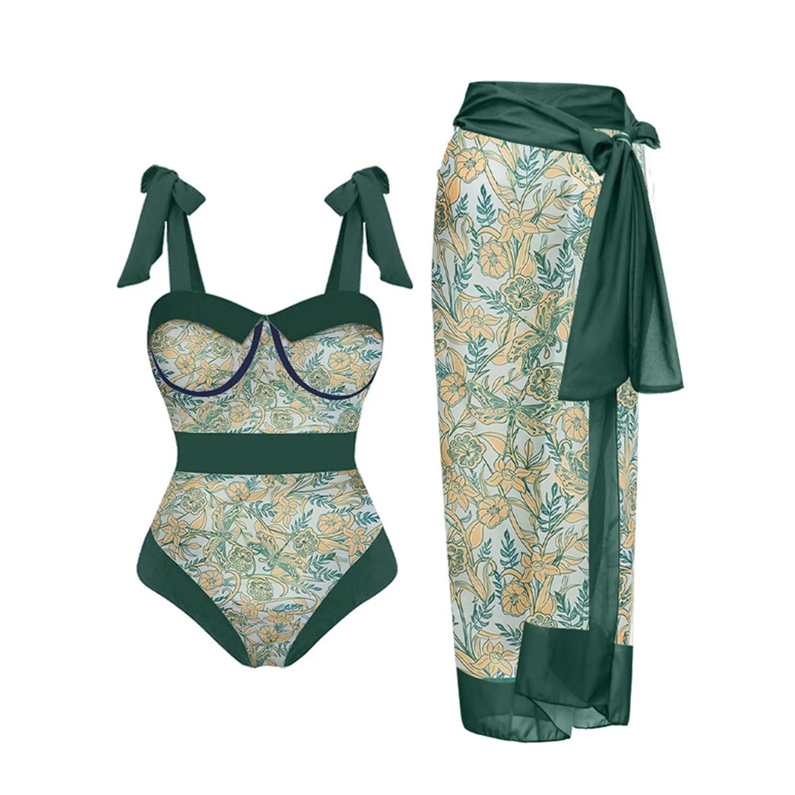 ملابس سباحة بألوان عتيقة مطبوعة زهرية للرجال والنساء ، قطعة واحدة تغطي ، شورت جينز رجالي ، 2