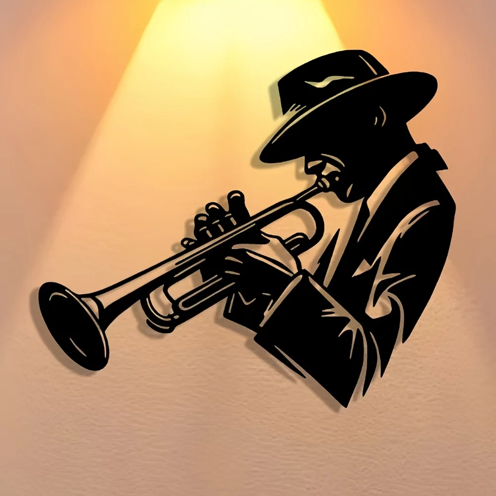 1pc Minimalist Design for Christmas, Large Wall Decor, for Room Decor Metal Elegant Abstract Art Trumpet Player Wall Decor