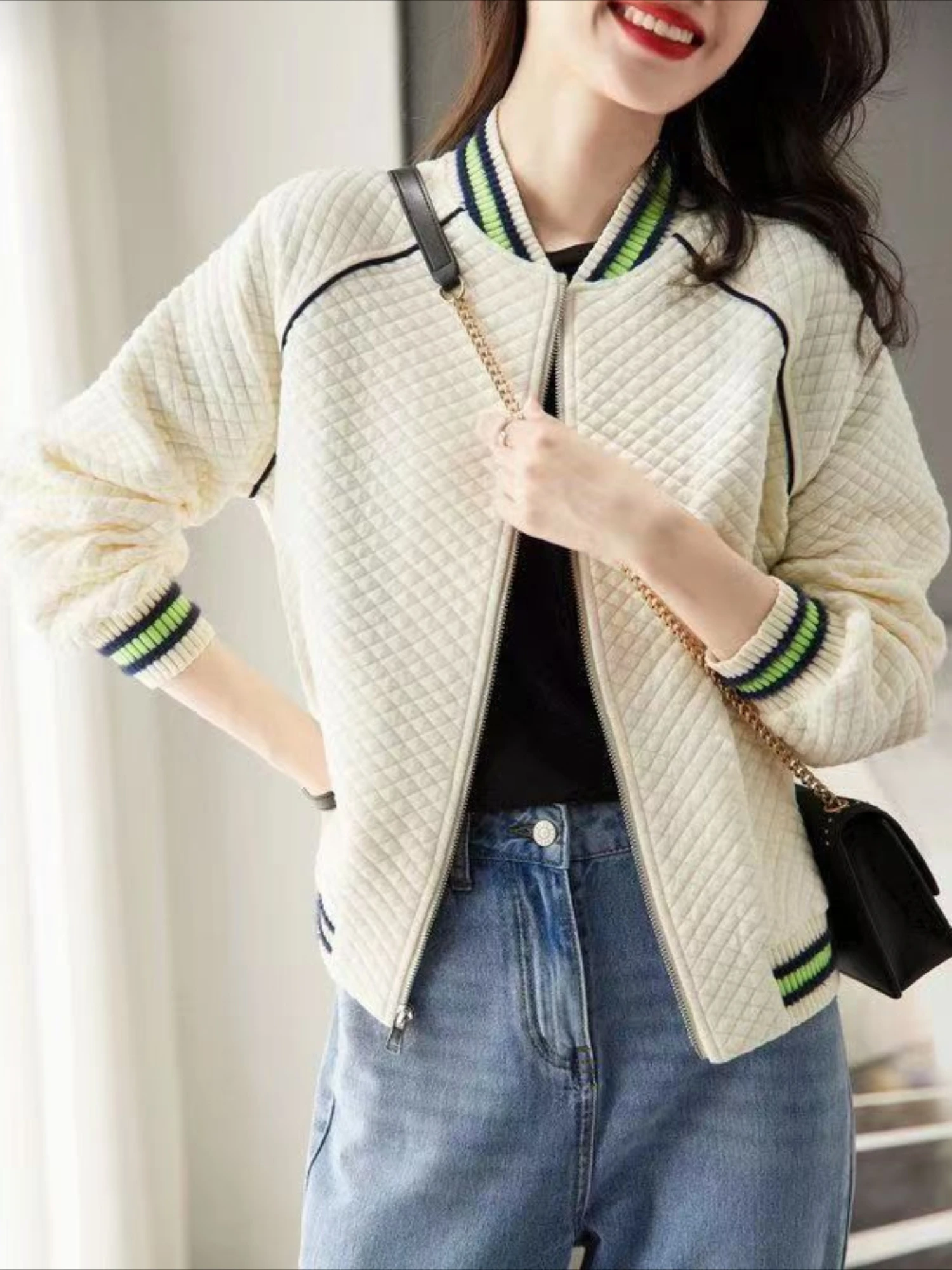 Baseball Aviator Coat Woman Winter Waffle Bomber Jacket for Women Loose Harajuku Long Sleeve Korean Reviews Clothes Trend 2024