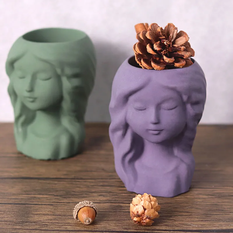 Sleeping Beauty Potted Silicone Mold Vase Garland Girl Flower Pot Gypsum Resin Epoxy Dropping Mould DIY Handmade Home Decor Gift