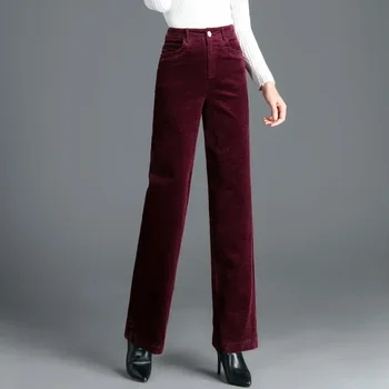 Warm Corduroy Pants 4 Corduroy Pants Women High Waist Straight Pants Woman Purple Pants Women's Padded Plush Pants Thicken Warm Pants for Women 4