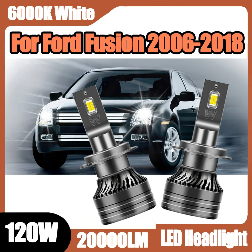 

2 шт. Canbus без ошибок, 20000 лм, H7, светодиодные лампы для фар, 6000K, супербелый свет, 120 Вт, 12 В, для Ford Fusion 2006-2018