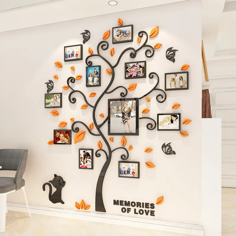 

Cartoon Kitty Photo frame tree Acrylic Wall Stickers For kids room Living room TV wall Decorative stickers Home decor 3D DIY