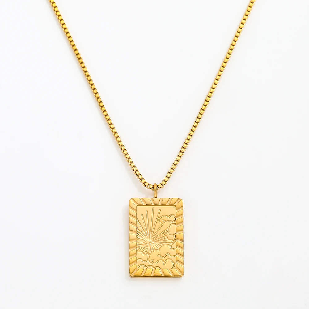 

Joolim Jewelry High End PVD Wholesale No Fade Symple Sun Rectangular Sign Pendant Stylish Stainless Steel Necklace For Women