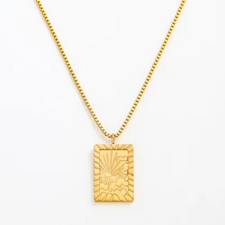 Joolim Jewelry High End PVD Wholesale No Fade Symple Sun Rectangular Sign Pendant Stylish Stainless Steel Necklace For Women