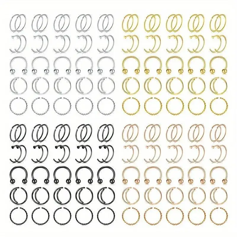 35pcs 20G 16G Nose Rings Hoops Stainless Steel Double Nose Ring Simple Classic Nose Piercing Jewelry For Women Men 6/8/10/12mm