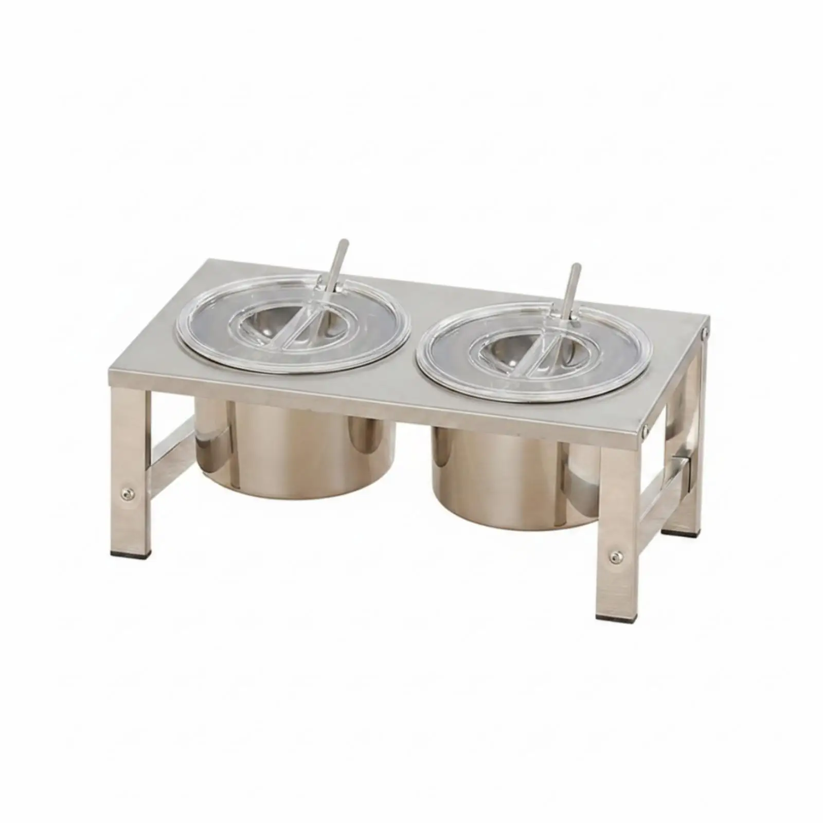Countertop Condiment Organizer Rack with Two Deep Containers and Utensils for Fast Food Restaurant Seasoning Bar