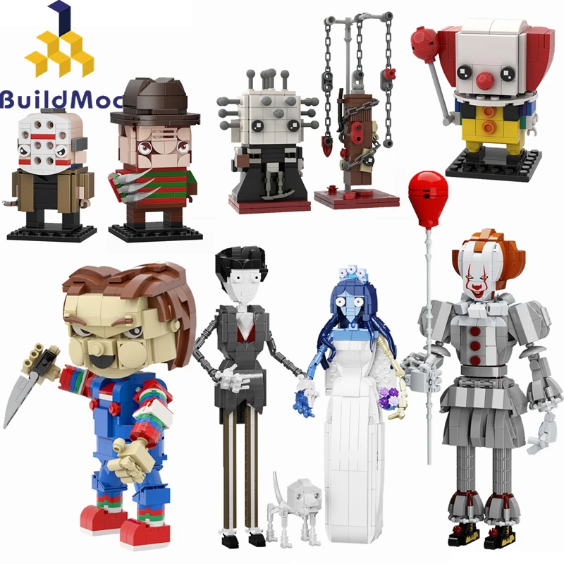 Buildmoc Horror Movie Figures Stephen King It Pennywise the clown Brickheadz Joker Doll Building Blocks Toys For Children Gift