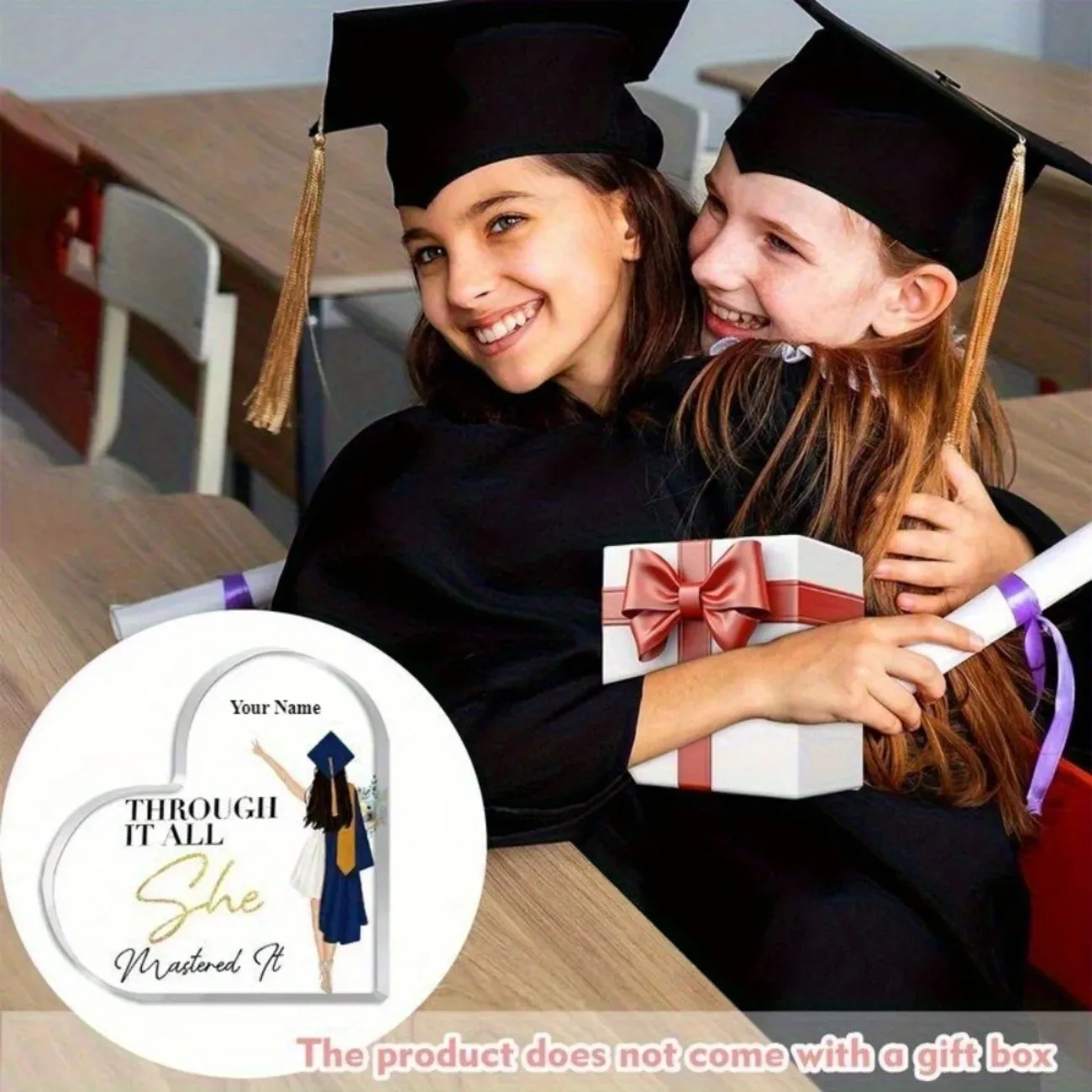 [2D Flat] Custom Heart‑Shaped Graduation Acrylic Display Board, Inspirational Decor for Graduates, Quote & Name, Decor‑Only