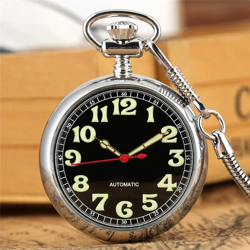 Antique Pocket Watch Hand Winding Mechanical Watches Luminous Arabic Number Clock with Pendant Chain Unisex Timeopiece