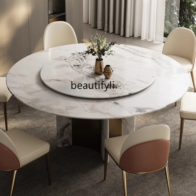 

Natural marble light luxury high-end round dining table, living room home, new model