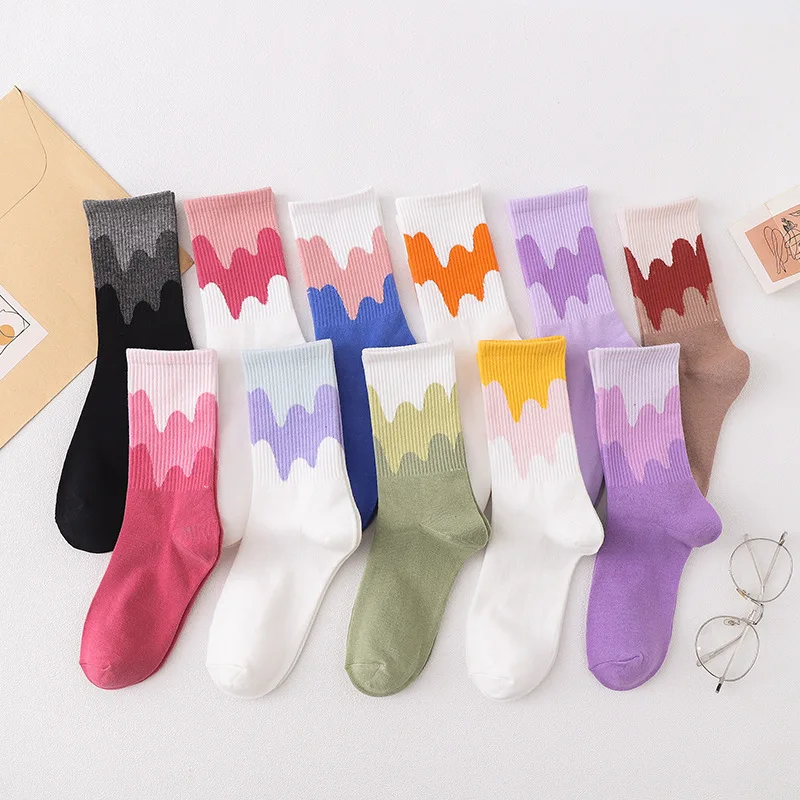 New Fashion Colored Milk Ice Cream Women Middle Socks Student Casual Sports Running Footable Stockings Cute Girl Party Gift