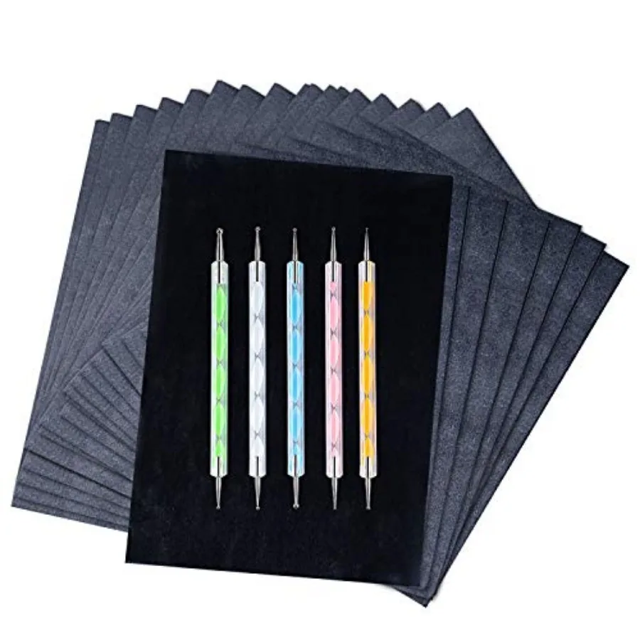 200 Sheets Carbon Paper Graphite Paper Transfer Tracing Paper and 5 Pieces Ball Embossing Styluses for DIY Woodworking, Paper,