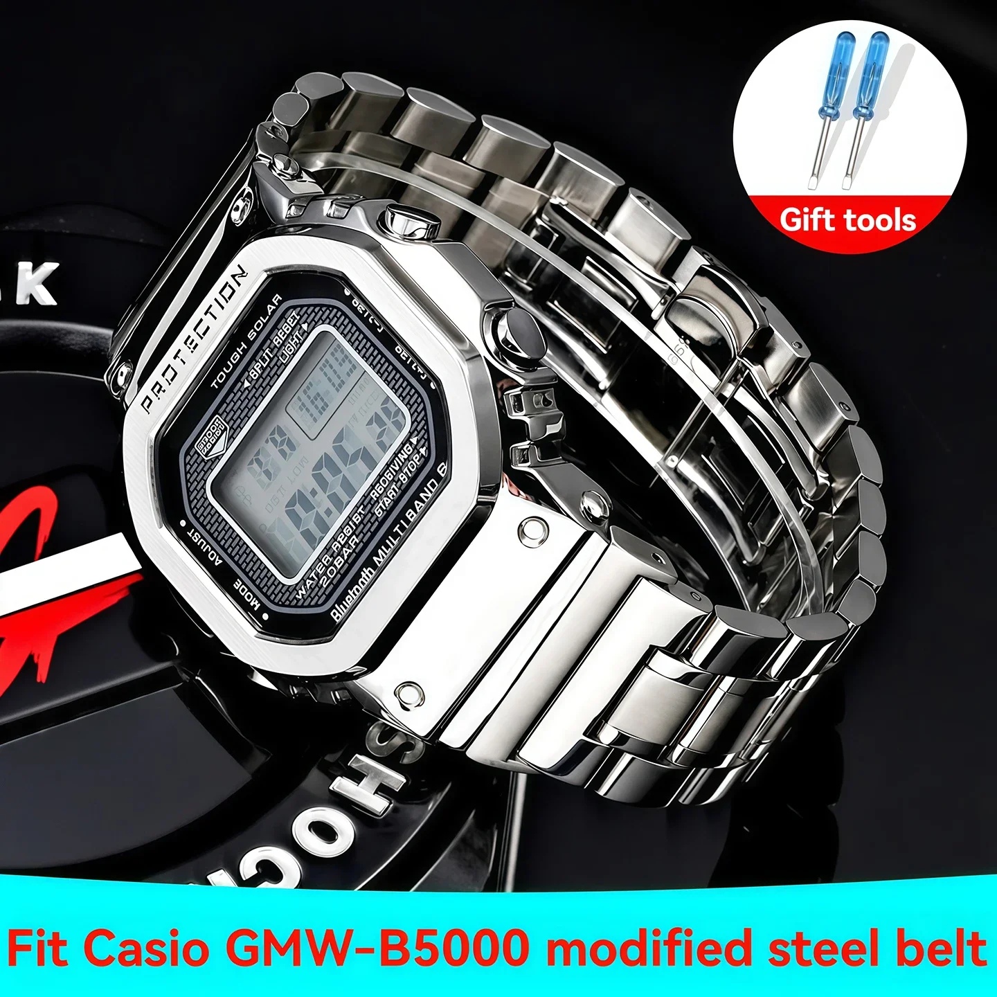 

Ремешок для часов из нержавеющей стали GM-B2100 для Casio G-Shock GMW-B5000, GMB2100, GMC-B2100, MRG-B2100D, модифицированные модели, стальной браслет.