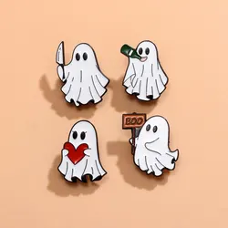 4pcs Cute Cartoon Ghost Enamel Brooch Creative Halloween Funny Gift Lapel Pin Badge Backpack Clothing Hat Accessories