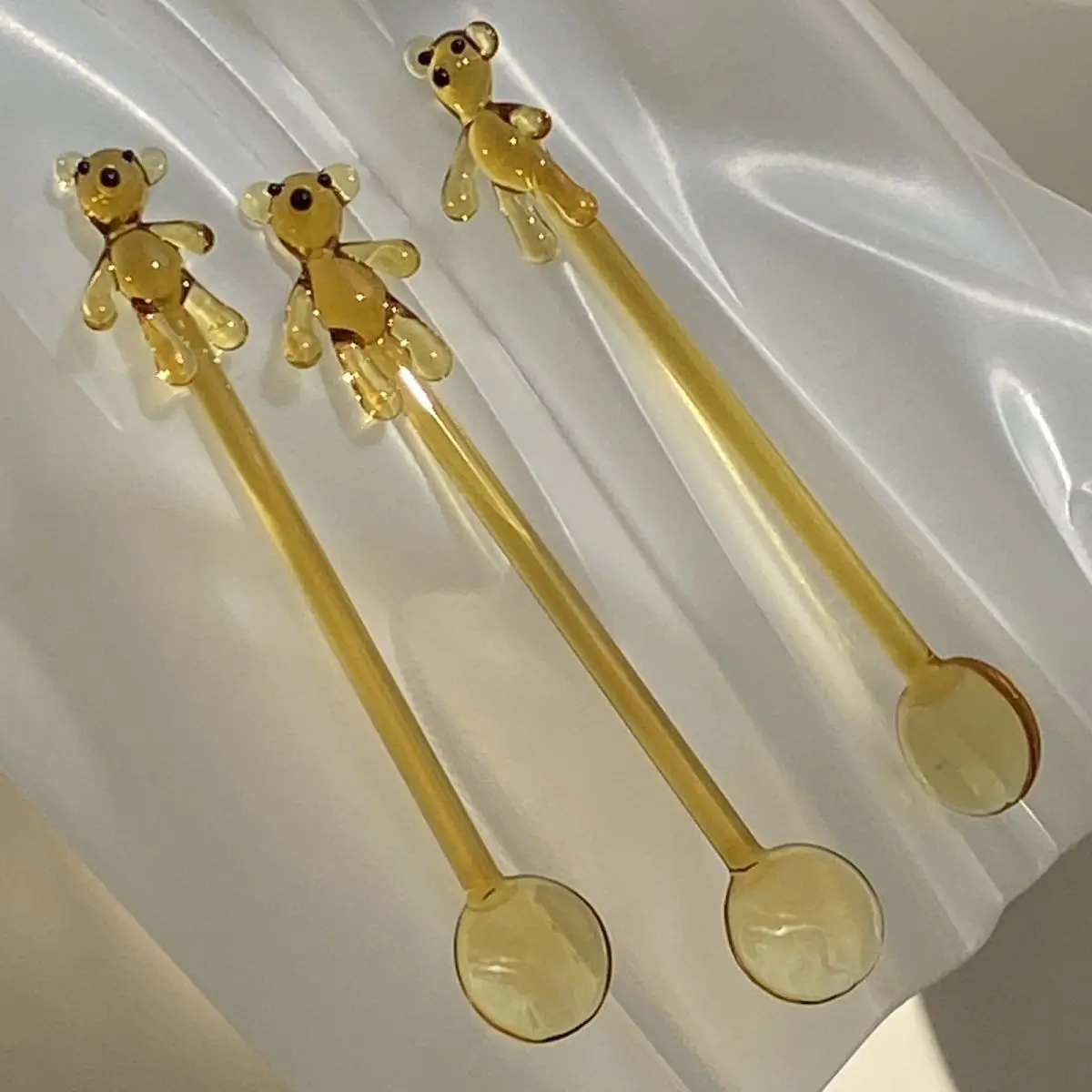 Pink Bow  Glass Spoon Borosilicate Heat-resistant Glasses Stirring Spoon For Coffee Milk  Juice  DessertSpoon