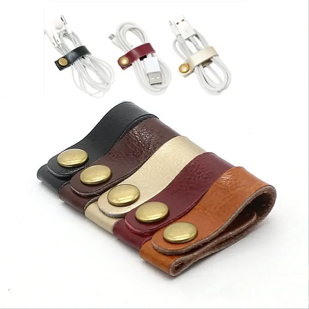 2 Pcs/set Genuine Leather Cable Winder Wrapped Cord Data Line Earphone Clip Charger Organizer Management Wire Organizer