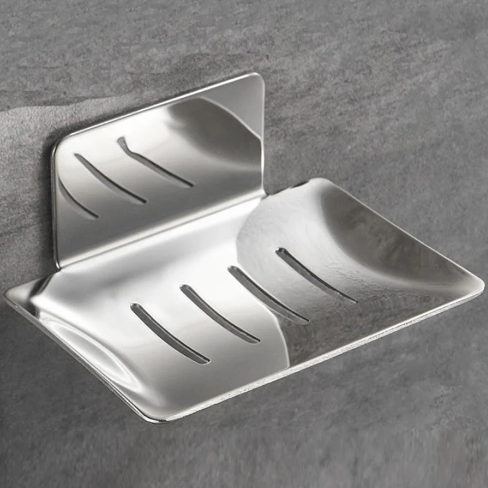 Self-adhesive Wall Mounted Soap Dish Stainless Steel Bathroom Soap Storage Holder Drain Tray Free-Punching Bathroom Accessories