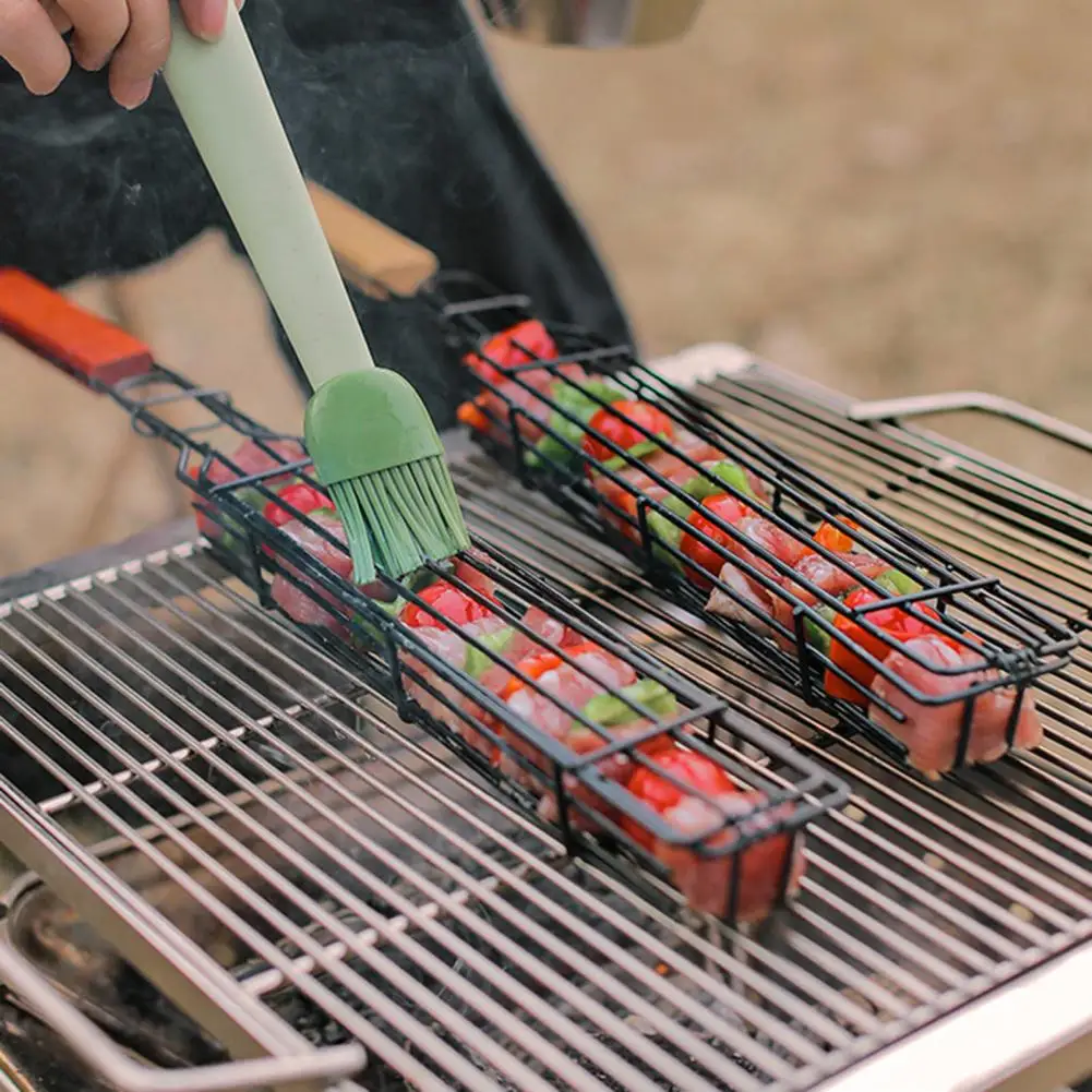 Camping Barbecue Grilling Basket Charcoal Grill Outdoor Grill BBQ Nonstick Roasting Meat Wire Grid Food Rack Fire Cooking Grill