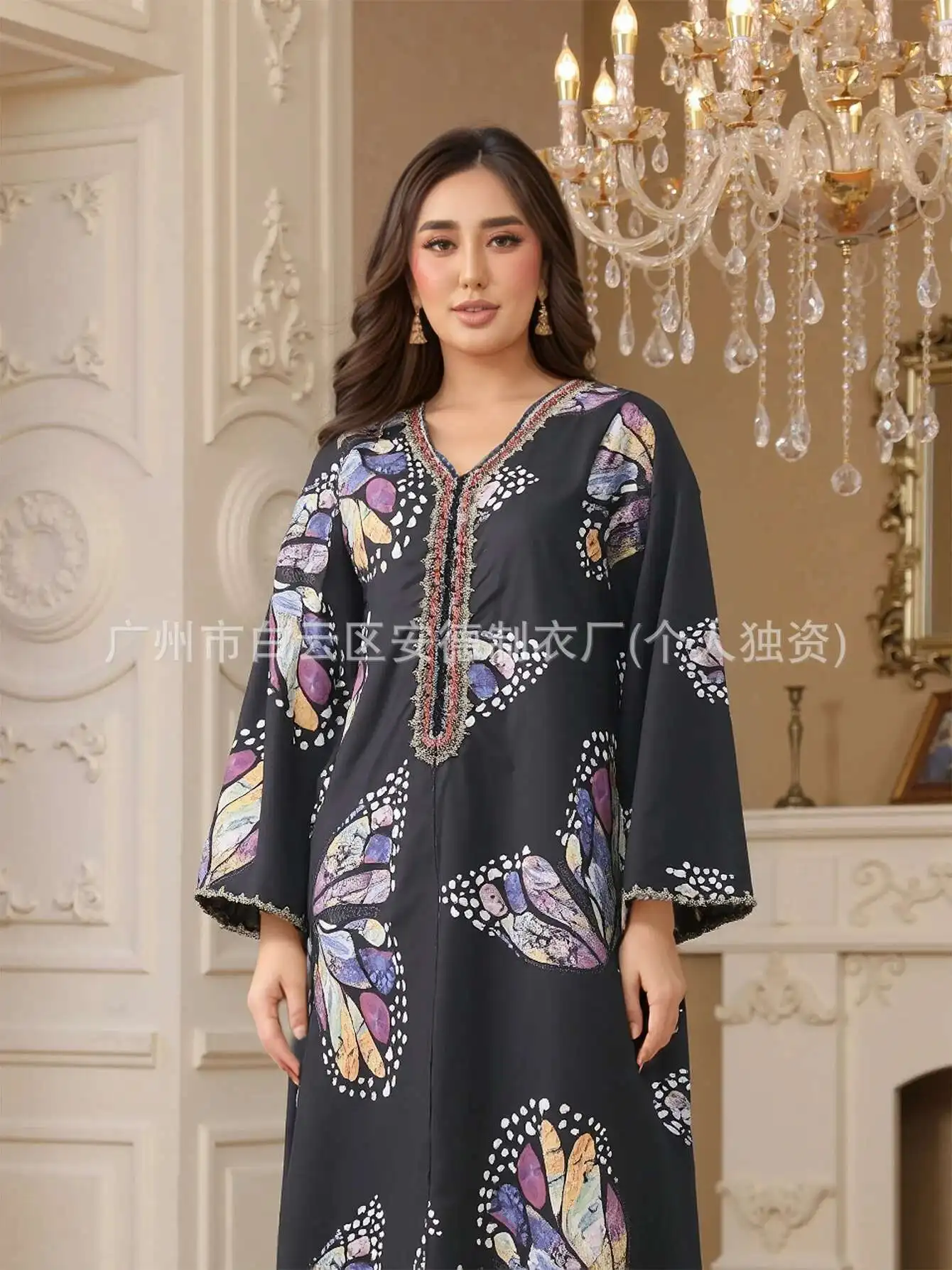 

Women's Heavy Musilin Embroidered Printed Robe New Ins Dress Muslim Long Dress Robe Abaya Ramadan Dubai Luxury Islam Elegant