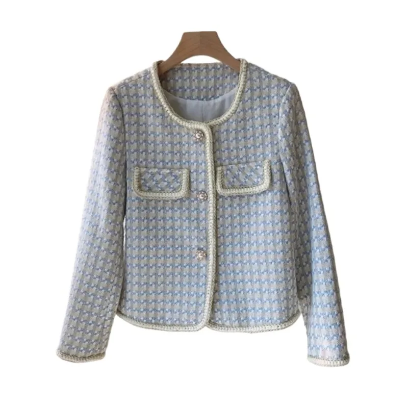 High Quality French Vintage Small Fragrance Tweed Jacket Coat Women's Spring Autumn Casual Fried Street Short Coat Plaid Outwear