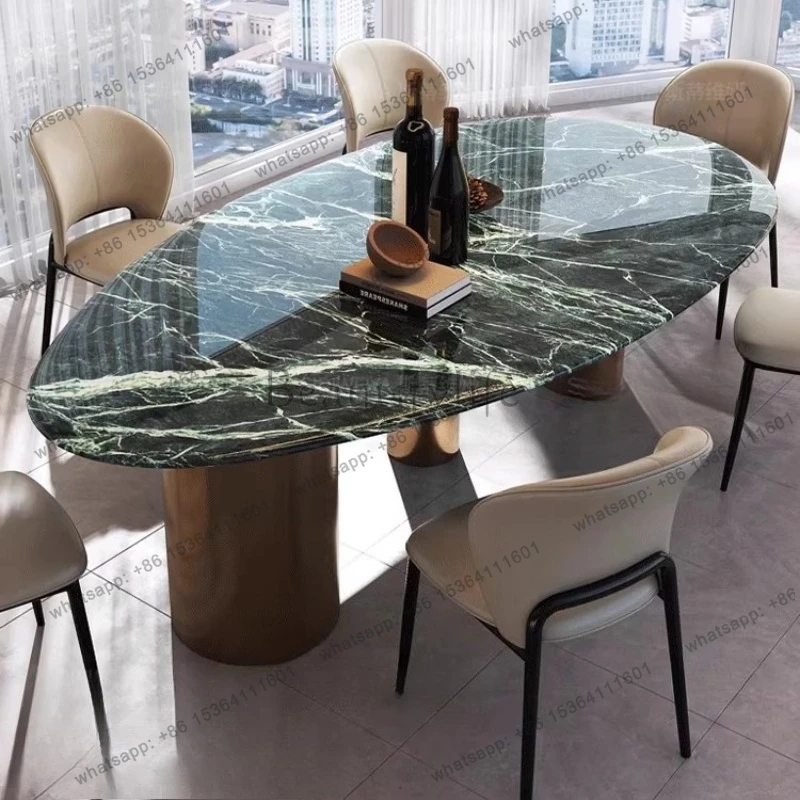 

Imported large flower green natural luxury stone dining table Italian minimalist household special-shaped marble modern
