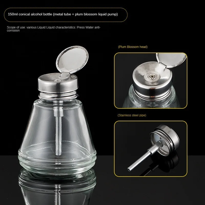 HISEECON 150ml Glass Alcohol Lamp 150ml Fluid Dispenser Glass Alcohol alcohol pump bottle Dispenser Bottle Portable Clean Tools