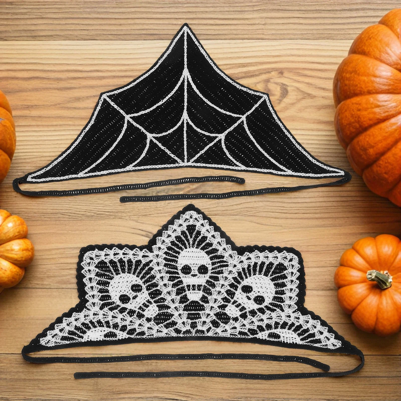 

2Pcs Black Gothic Headband Crochet Skull and Spider Design Hair Scarf for Women Halloween Party Accessory Stylish Alternative
