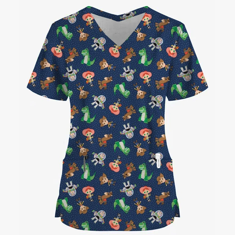 

Nurse uniform, women's Toy Story Printed Short Sleeved V-neck Frosted Work uniform, Medical care, spa, Pet Dentistry