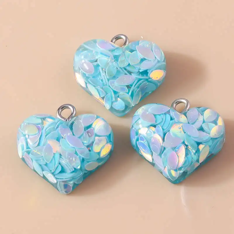 10pcs 18*19mm Resin Sequin Love Heart Charms Pendants for DIY Necklace Earrings Bracelet Jewelry Accessories Supplies