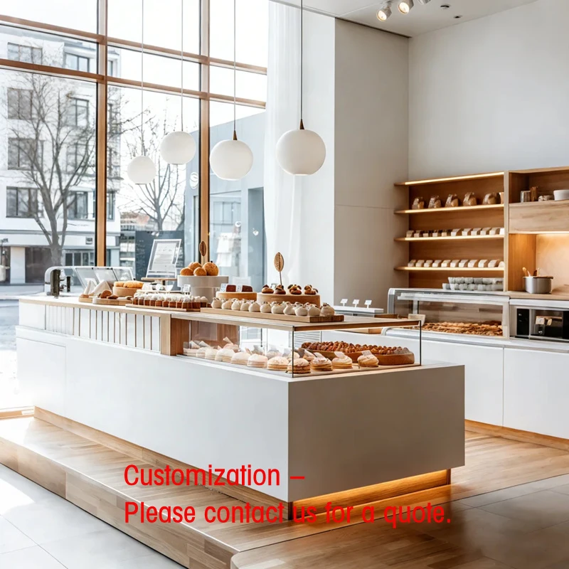 custom.Minimal & Natural: Bakery-Café Displays in White Matte Lacquer, Light Wood Counters & Glass Cloches