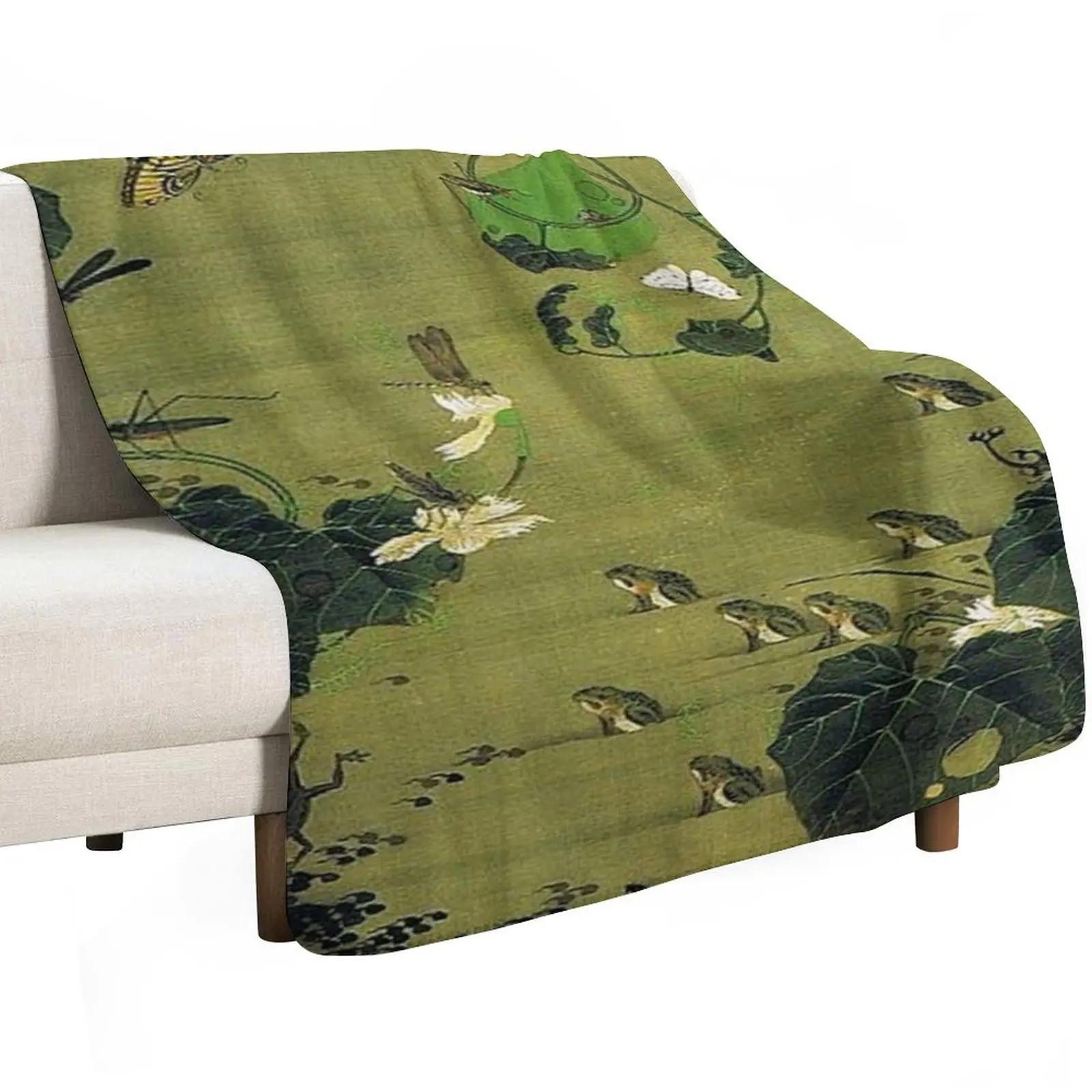 Favourite Artist - Insects By Pond Side - Ito Jakuchu Throw Blanket Compact Warm Blanket for Car Road Trip