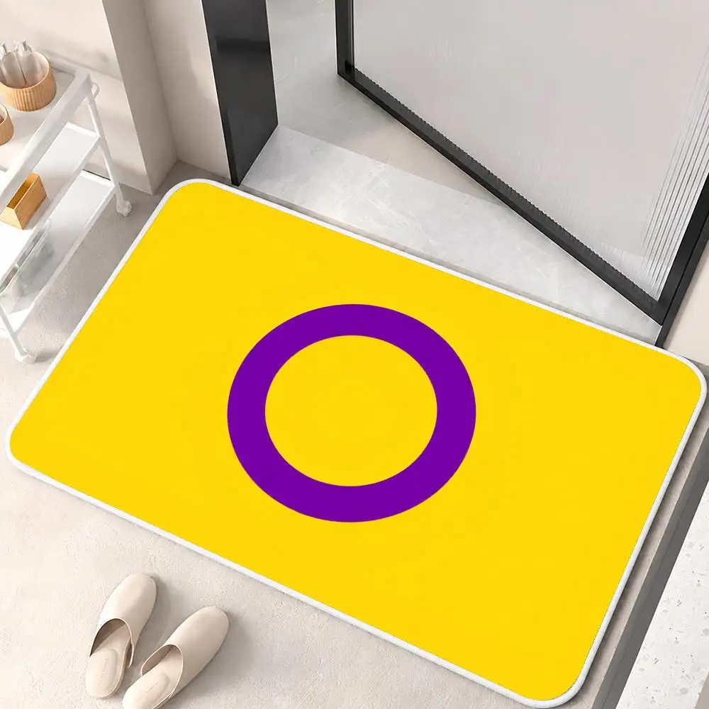 Intersex Progress Pride LGBT Q Floor Mat Flannel Rug Soft Non Slip Door Mat For Bathroom Bedroom Kitchen Living Room Home Decor