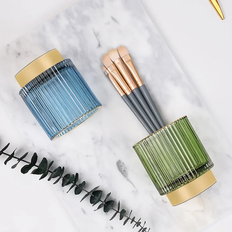 Phnom Penh Thickened Striped Glass Storage Bucket Ink Makeup Brush Bucket Desktop Vase Water Culture Flower Set