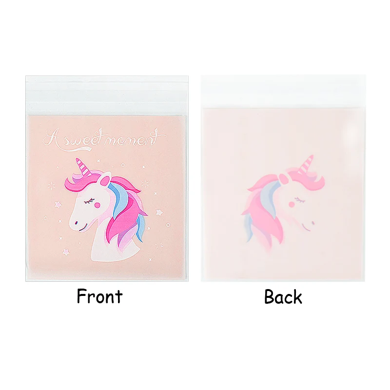 200/100Pcs Cookies Candy Packaging Bags for Girls Birthday Party Cartoon Unicorn Gift Bag Unicorn Theme Party Decorations