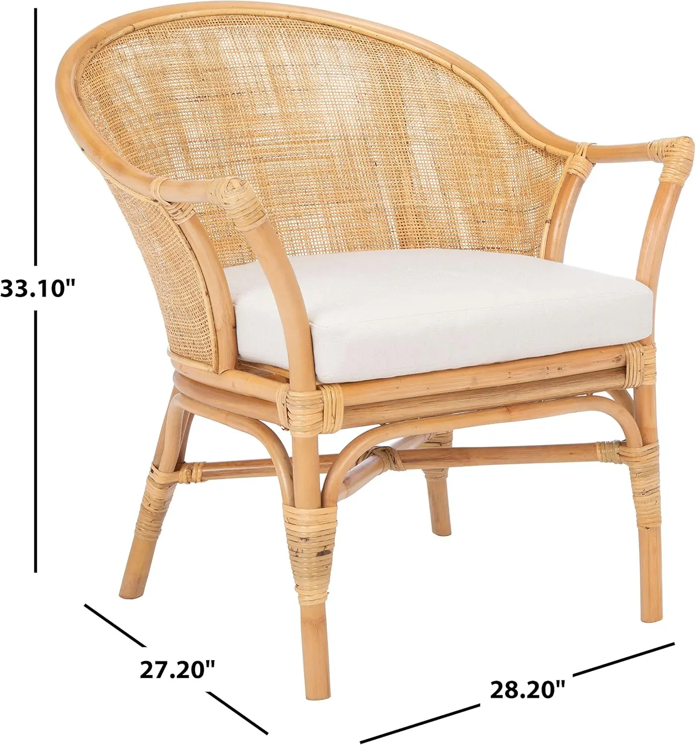 Safavieh Home Collection Dustin Rattan Cushion Accent Chair, 0, Natural/White