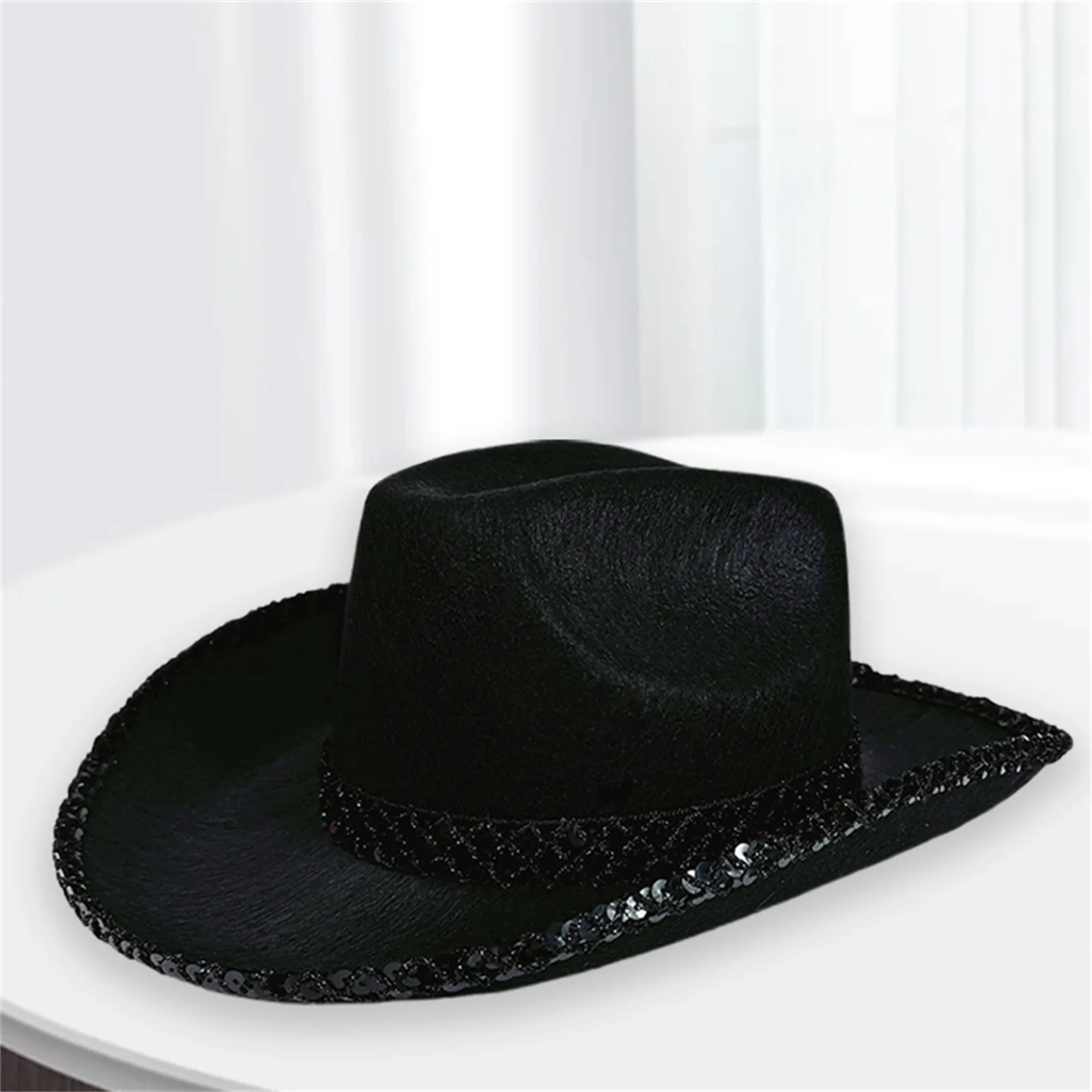 

Women Men Fashion Sequin Cowgirl Hats Sparkly Western Cap Wide Brim Adjustable Sun Hat for Outdoor Holiday Beach Party