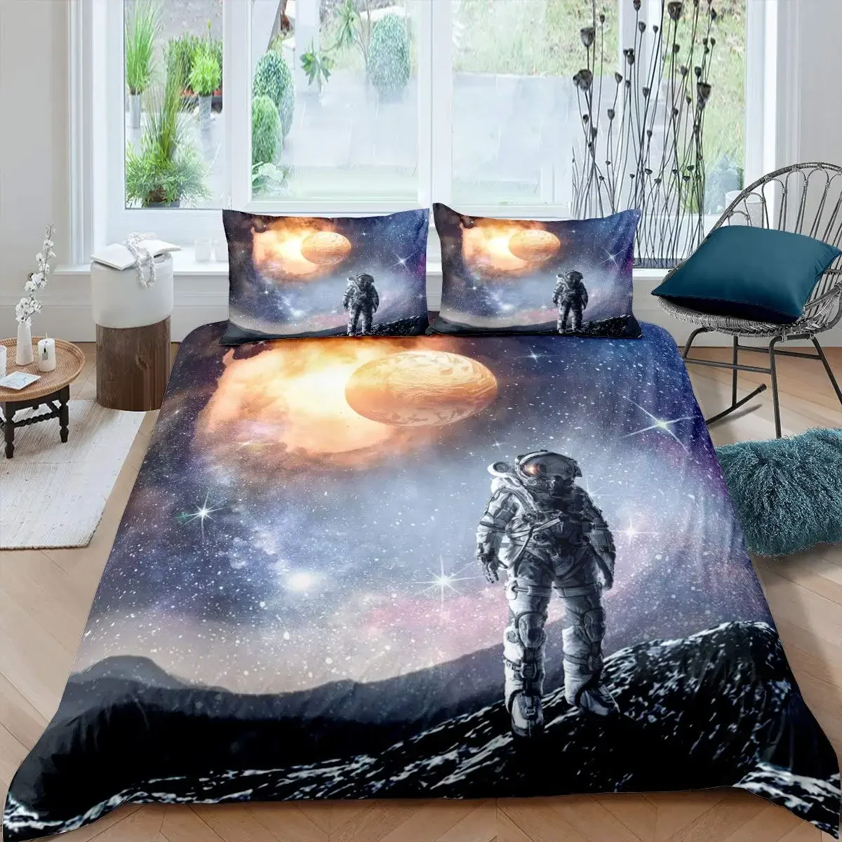 Astronaut Duvet Cover Set Galaxy Outer Space Bedding Set 3D Boys Cosmonaut Spaceman Comforter Cover Universe Planet Quilt Cover