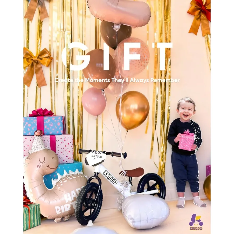 幼児用バランスバイク、2歳から5歳向け、12インチのプッシュバイク、カスタマイズプレート付き（ステッカー3セット付属）、ギフトバイク