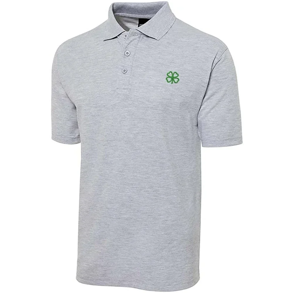 Heart-Shaped Shamrock Embroidered Short Sleeve Polo Shirts Classic Embroidery Men's Polo Shirt
