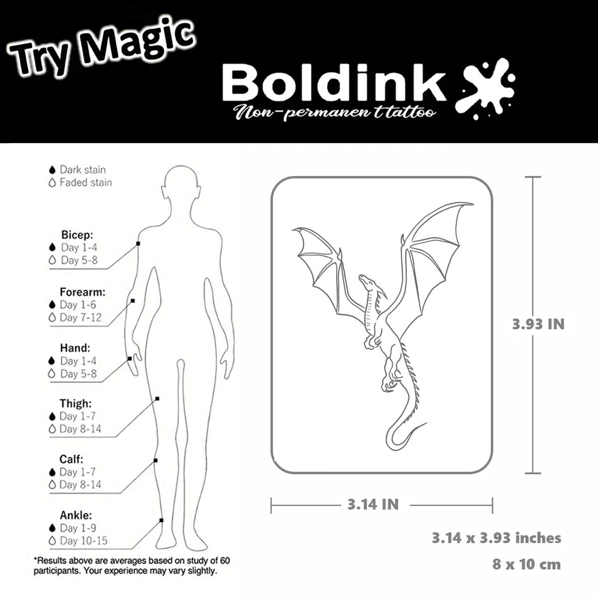 Boldink-Tatouage Temporaire Dragon, Autocollant Semi-continu et Étanche, Dure Jusqu'à 15 Jours, Nouvelle Technologie Magique