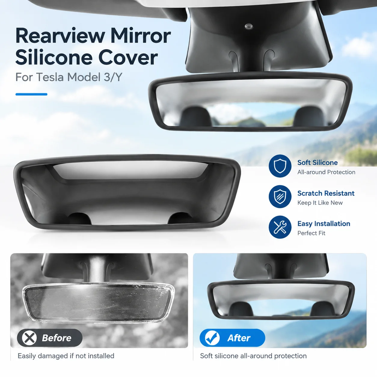 Rearview Mirror Silicone Cover Anti Scratch Rear View Mirror Protective Sleeve For Tesla Model 3/Y Car Interior Accessories