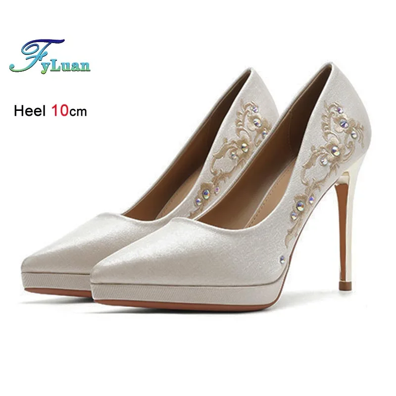 

Wine Red High Heels Wedding Shoes Women Satin Stiletto Bridal Shoes Chinese Style Pumps Pointy Toe Shallow Mouth Single Shoes