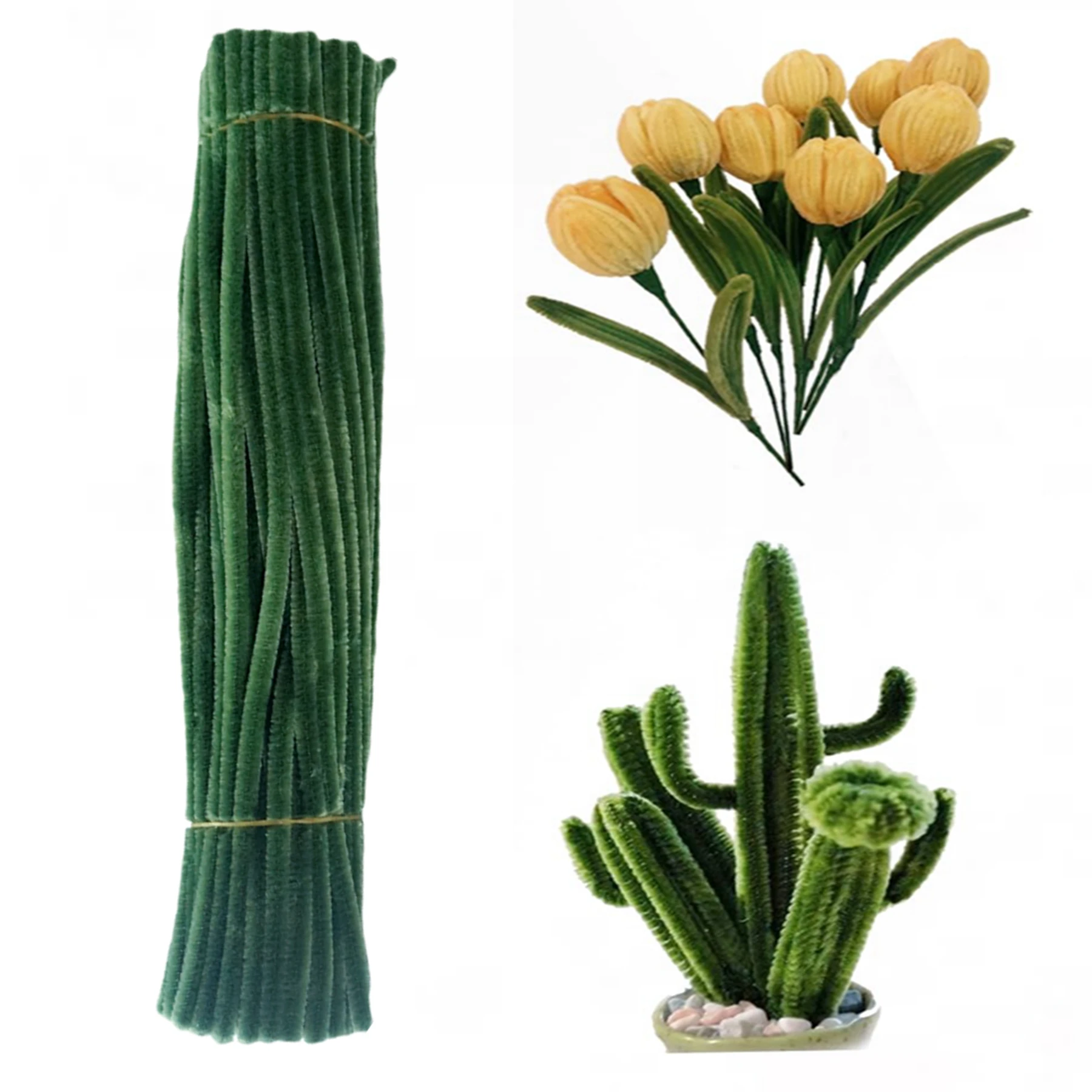 1000/100Pcs 30cm Green Pipe Cleaners Chenille Stem Solid Color Pipe Cleaners Set for Pipe Cleaners DIY Arts Crafts Decorations