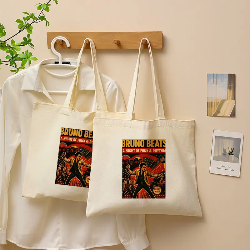 Bruno Mars World Tour Canvas Tote Bag Large Capacity Multifunctional Shoulder Bag Men and Women Fashion Shopping Bags Fan Gifts