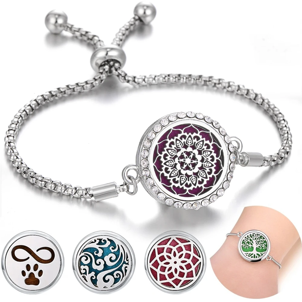 Aromatherapy Bracelet Diffuser Jewelry Tree of Life Locket Bracelets Crystal Perfume Essential Oil Diffuser Bracelet Women Men